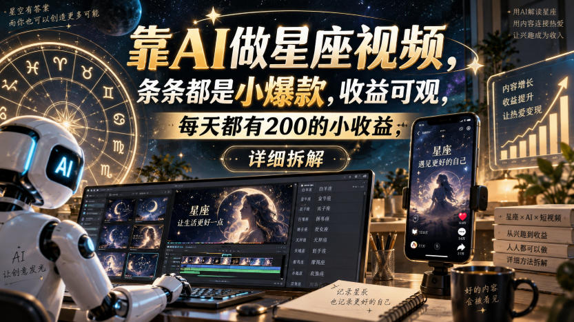 靠AI做星座视频，条条都是小爆款，收益可观，每天都有200的小收益，详细拆解(1)