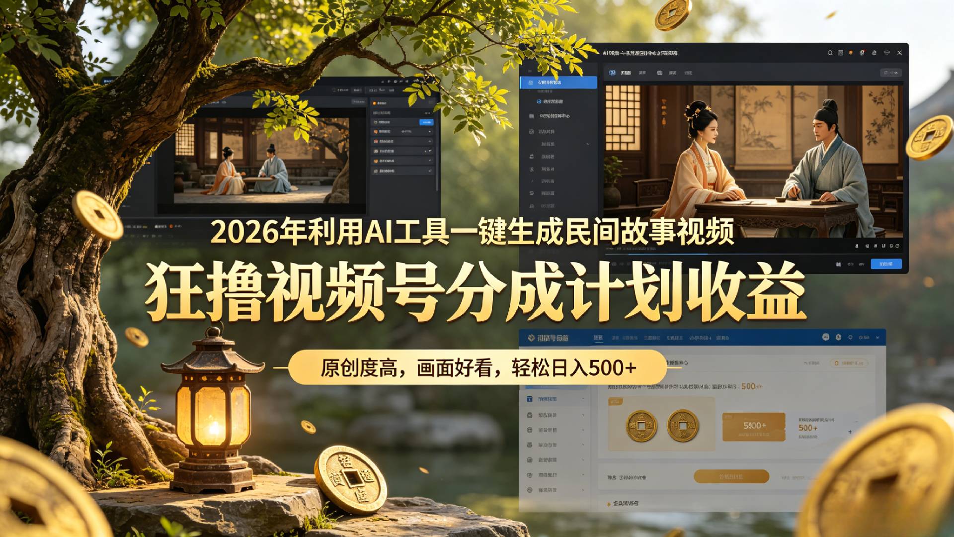 2026年利用AI工具一键生成民间故事视频，狂撸视频号分成计划收益，原创度高，画面好看，轻松日入500+(1)